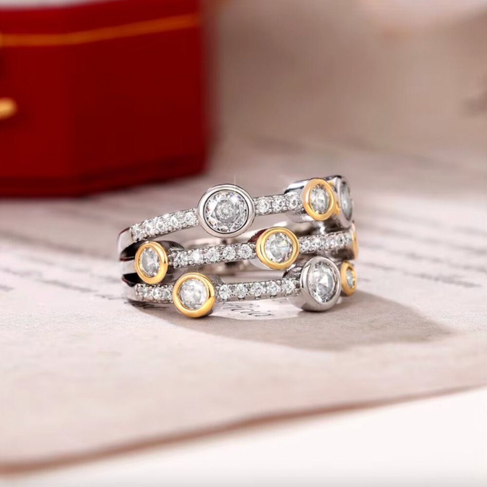 NEW 18k White & Yellow Gold Diamond Ring Band Two Tone Wide Ring Band - Picture 4 of 5